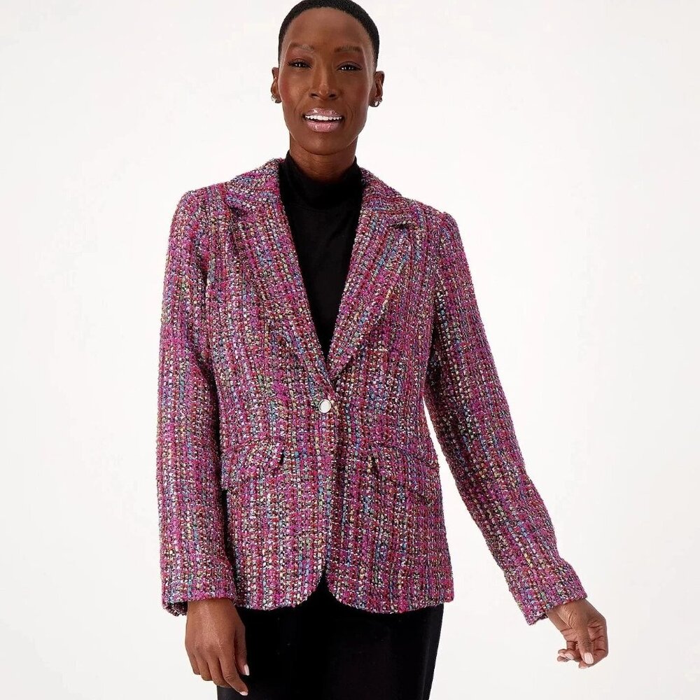 NWT Dennis Basso Womens Plus Size 24W Fuschia Multicolor Tweed Blazer Jacket NEW